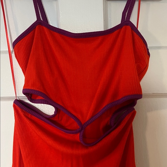 Lspace Libra cutout ribbed midi dress - in color pimento and berry sz m - Picture 4 of 7